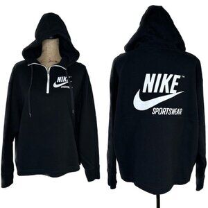 Nike Sportswear 1/4 Zip Black Hoodie Sweatshirt Women XL Graphic AJ7373 010 Boxy